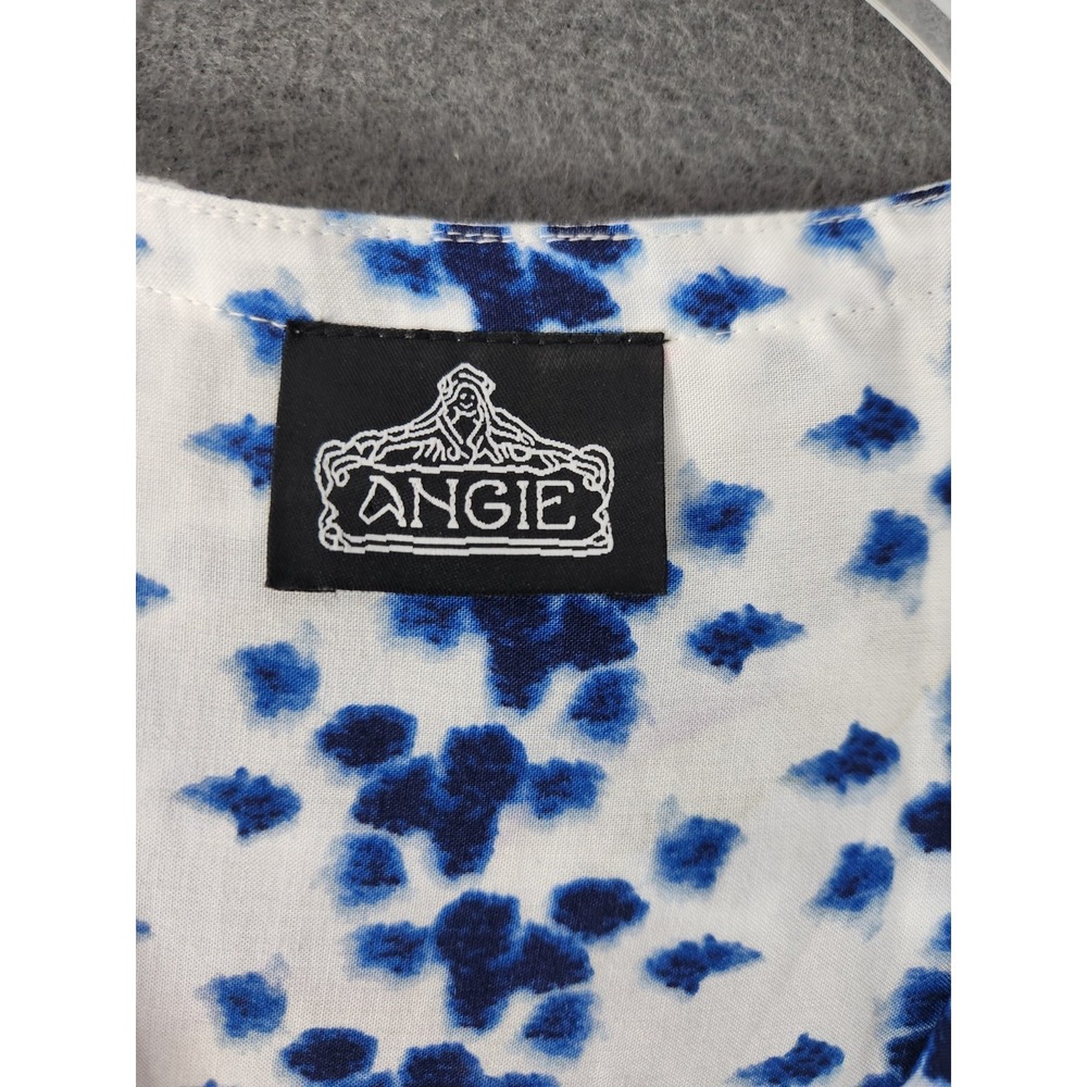 NWOT Angie Tie Front Top Womens Sz L White Blue Bohemian Boho Chic Bell Sleeve - Picture 9 of 10
